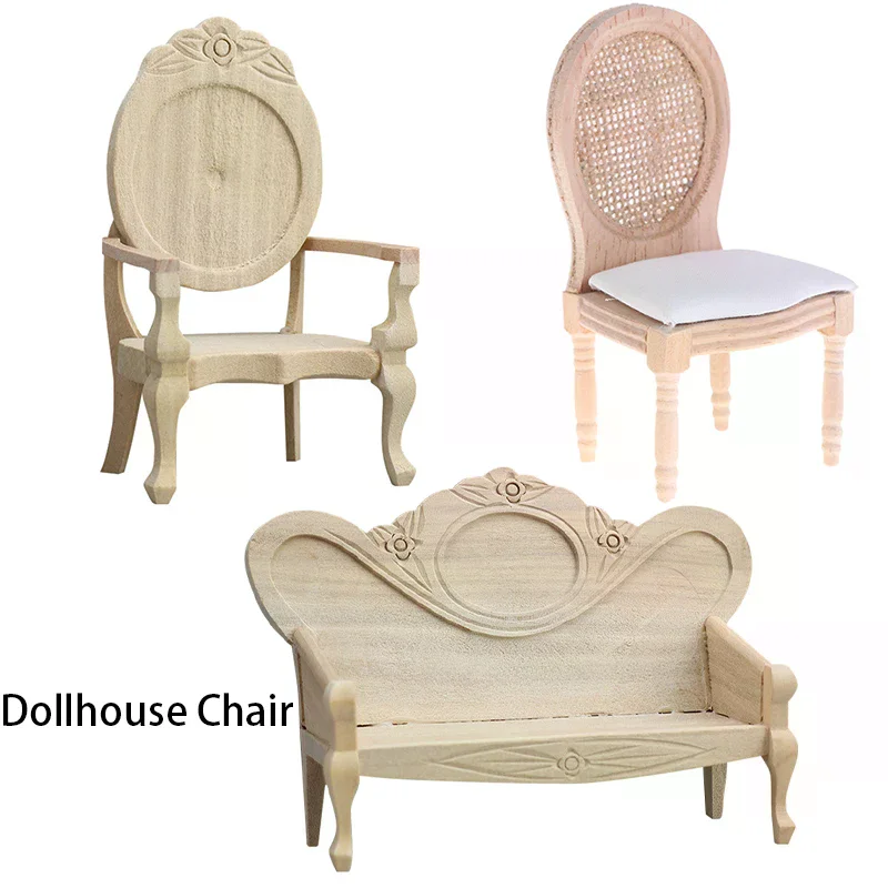 1:12 Scale Dollhouse Furniture Miniature Chair Sofa Wood Mini Stool DollHouse Accessory Restaurant Chair Scene Model Photo Props