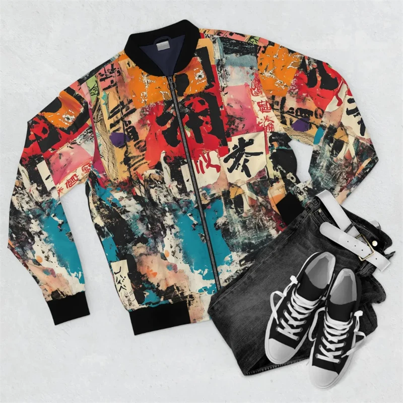 Harjauku Japanese Style Graffiti Art Street Men's Oversized 3D