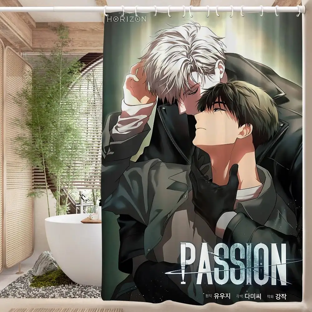 Passion Bl Anime wasserdichter Polyester-Duschvorhang, wasserdichter Badezimmer-Vorhang, 90 x 180 cm, mit 12 Haken