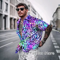 Camisa Leopardo colorida masculina, moda masculina, roupa diária de manga curta, streetwear de luxo, casual havaiana, verão