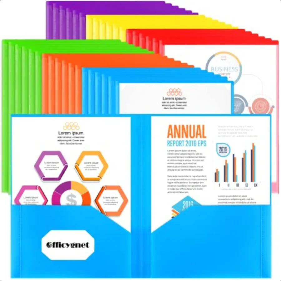 

36 Packs 2 Pocket Folders with Clear Front Pocket Bulk Durable Heavy Duty Plastic Folders for School and Office plies Multicolo