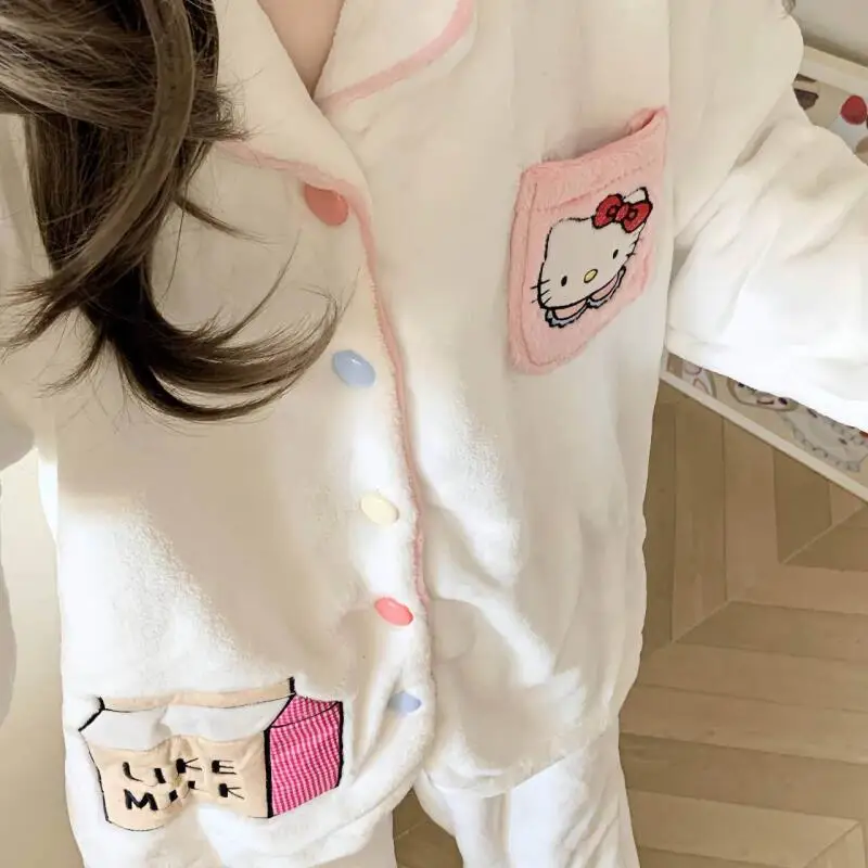 

Sanrio Hello Kitty Cute Creative Anime Movie Plus Velvet Thickened Pajamas Personalized Cartoon Kawaii Plush Warm Home Clothes