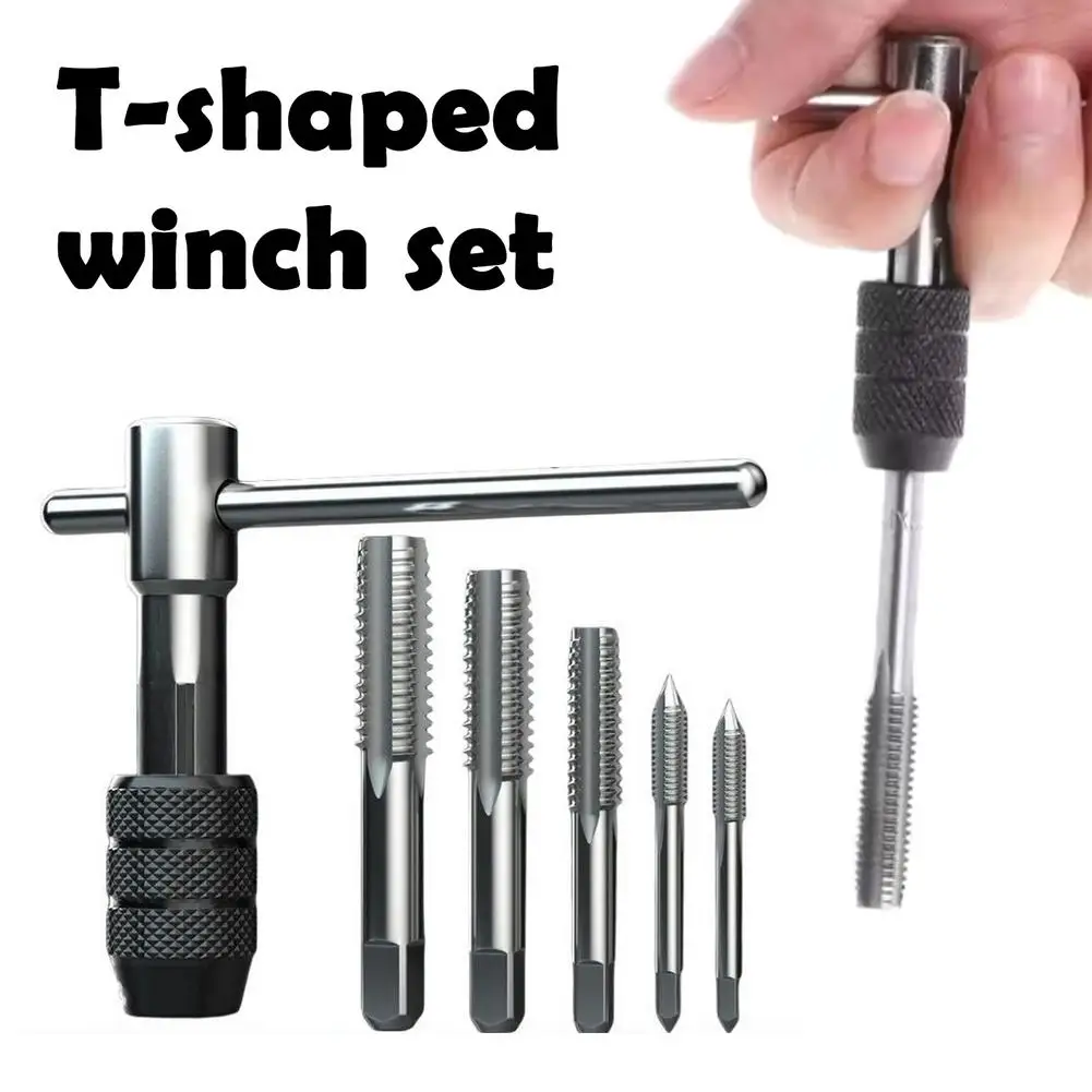 6Pcs T-Handle Tap Wrench Set M3-M8 Machine Screw Thread Taps Adjustable Non-Slip Hand Tapping Tool Set for Metal Working