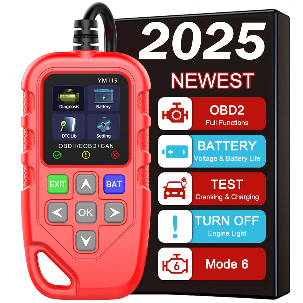 

Сканер OBDII работает для всех автомобилей, прозрачные/стираемые коды, многоязычный автомобильный диагностический инструмент, считыватель кодов OBD2 YM119