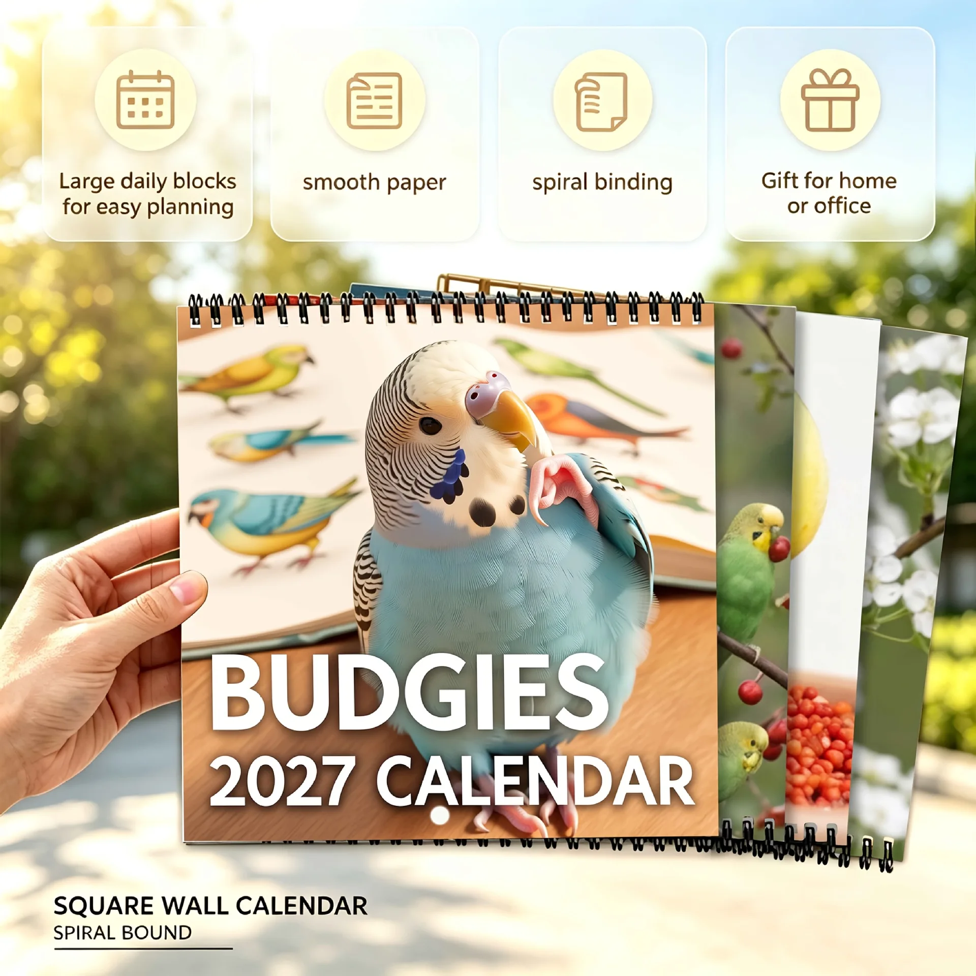 2027 Budgies Calendar Wall Calendar 12 Month Calendar Parakeet Planner Pet Bird Lover Home Decor Gift
