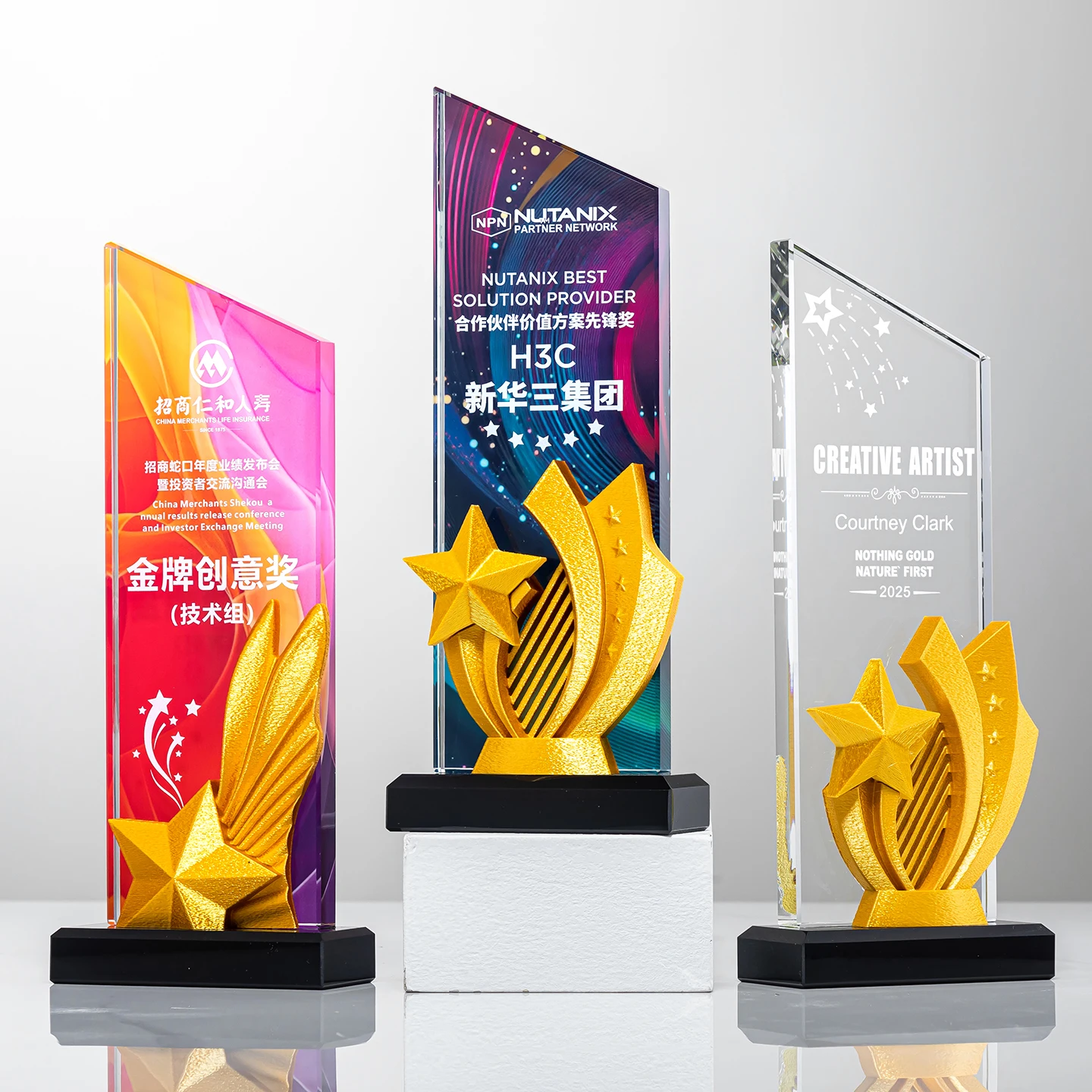 Lvshen Customizable Glass Resin Star Trophy Award for Personal And Team Honors Free Engraving And Printing for Presenting