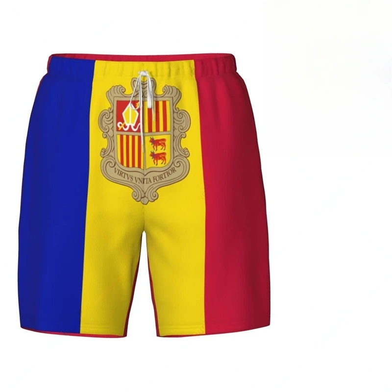 Fashion Andorra Flag Beach Shorts Summer Casual Men Women 3D National Emblem Printed Short Pants Loose Quick Dry Swim Trunks
