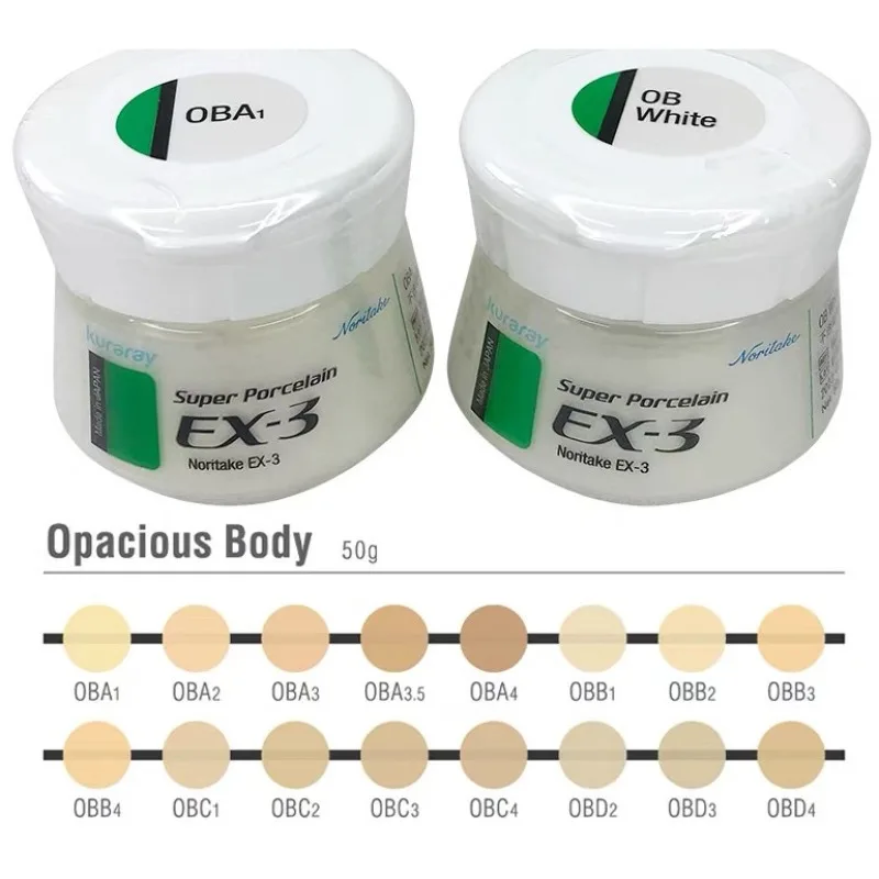 1PCS Dental Super Porcelain EX-3 Opacious Body 50g Dentistry Metal Porcelain Powder OBA2/OBB2/OBA3 Dental Lab Materials
