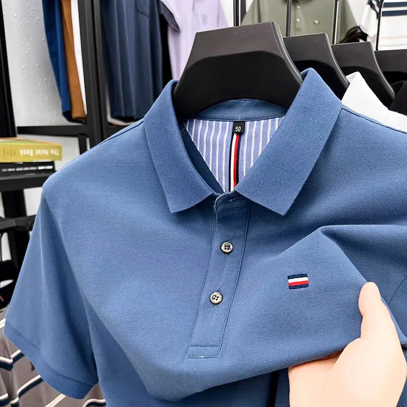 

Luxury High Quality Short sleeve POLO Shirt Men's Summer Fashion Classic Brand Embroidered Ice Silk Breathable lapel T-shirt
