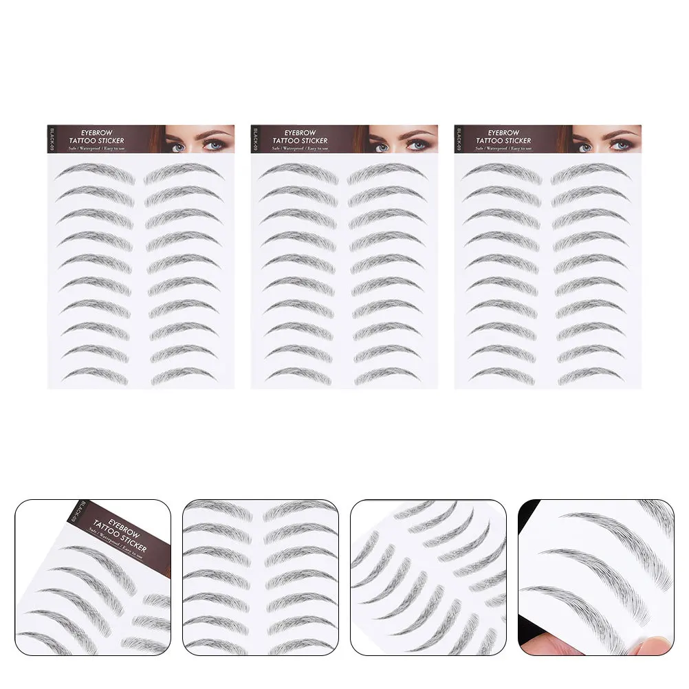 

3 Sheets Waterproof Eyebrow Stickers Realistic Imitation Eyebrow Tool Fast Application No Harm Skin Suitable Sparse Brows