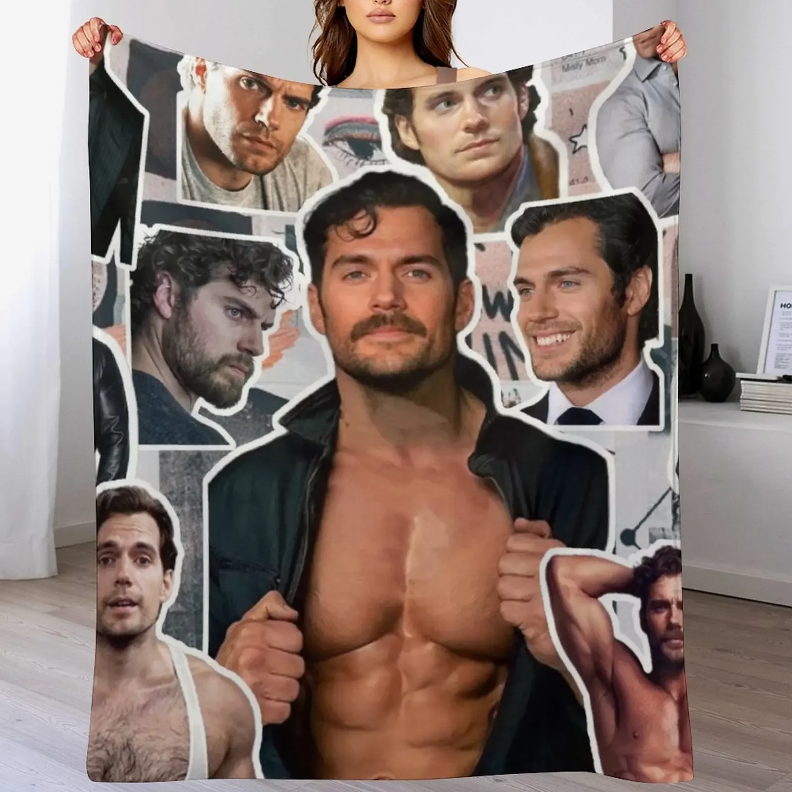 

henry cavill photo collage Throw Blanket for sofa Custom Decoratives Summer Beddings Blankets