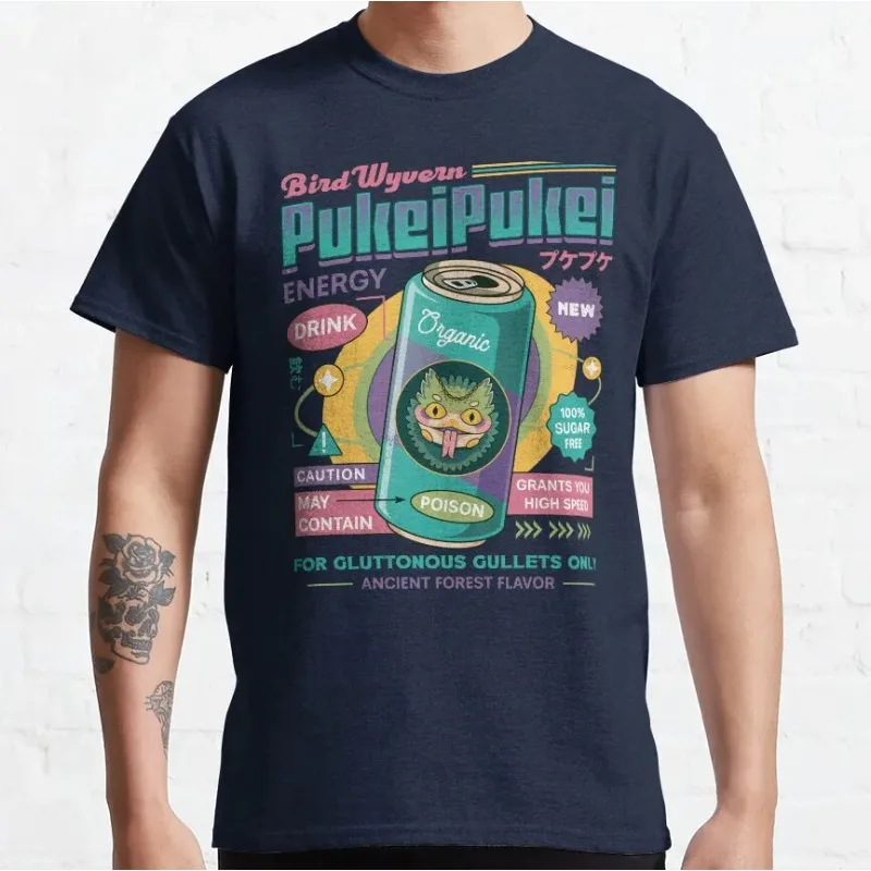 Pukei Pukei Energy Drink 80s Vintage Monster Hunter World Videojuego MHW camisetas gráficas camisetas de talla grande S-4xl Harajuku