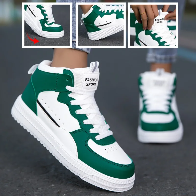 Unisex High Top Sneakers Blue Non Slip Platform Men's Skate Shoes Spring Autumn Casual Leather Skateboard Shoes