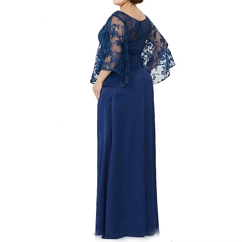 Customized Mother of the Bride Dress for Women Formal Dress Chiffon Flare Sleeve A Line Lace Vestido Wedding Party Dresses