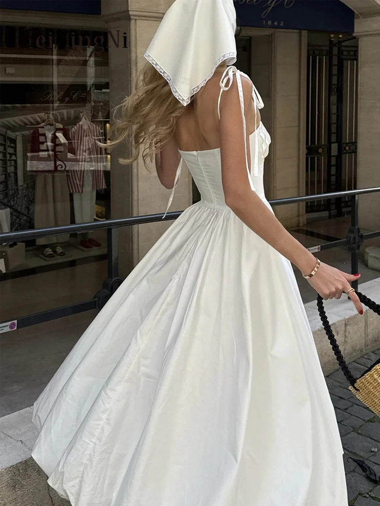 Beiyingni été mode femmes robe longue blanc élégant français rencontres robe de mariée femme taille mince Spaghetti sangle robes
