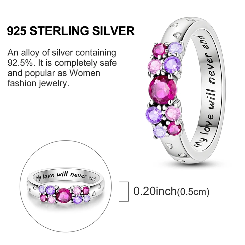 Original Ringe aus 925er-Sterlingsilber, Liebe unbegrenzte bunte Zirkonringe für Frauen und Mädchen, Schmuck, Geburtstag, Jahrestag, Geschenke – Detail 5