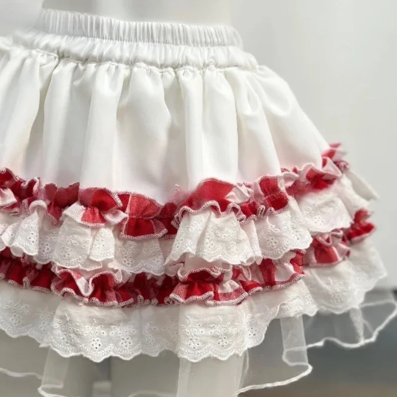Doce lolita ballet bolo saia japonesa feminina verão bonito malha rendas plissado festa mini saias meninas kawaii y2k faldas mujer