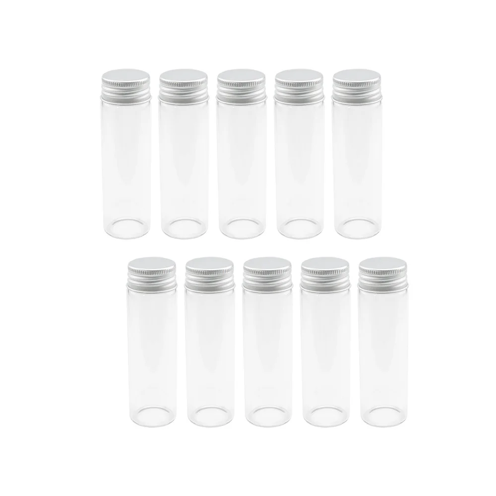 12PCS/Lot 30*100mm 50ml Tiny Glass Bottles Silver Screw Metal Cap Storage Jars Mini Containers Aluminum Clear 50CC Vial Bottle