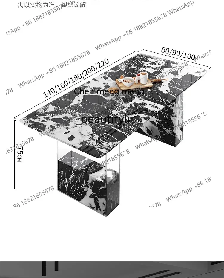 ss7486 طاولة طعام معلقة من الرخام، طاولة طعام مستطيلة من الحجر الأسود الفاخر خفيفة فاخرة من الأكريليك وابي سابي مقاس الرياح APA