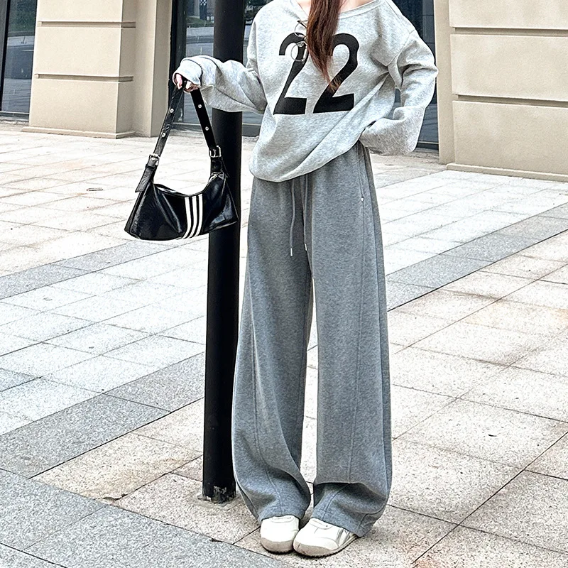 

Women's Wide-leg Pants for Autumn and Winter 2025, New High-waisted Loose-fit Slimming Sports Casual Sweatpants.