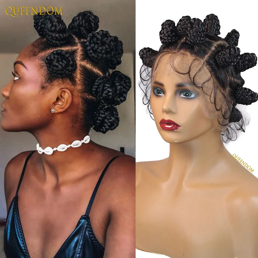 

Synthetic Bantu Knots Full Lace Front Wig Knotless Box Braided Wigs For African Black Women New Twist Buns Cornrows Braids Wig