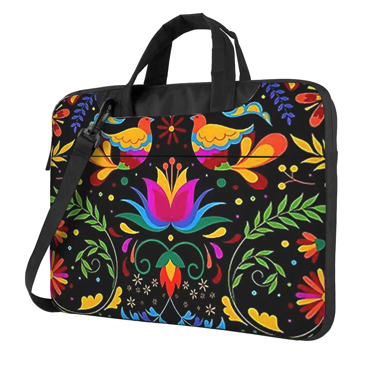 Mexican Flowers And Birds Crossbody Laptop Bag Case Computer Bag Resistant Protective Notebook Pouch for Macbook Pro Lenovo