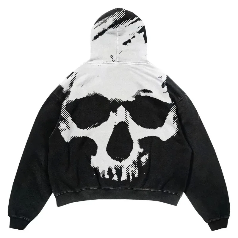 Halloween Men\'s Hoodies Y2K Streetwear Retro Gothic Alphabet Blast Print Skull Pattern Sweatshirt Men Harajuku Pullover Hoodie