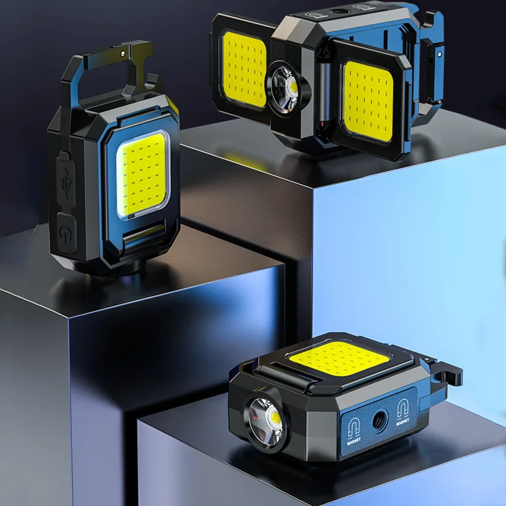 XPE Mini Keychain Light 1000LM COB LED Pocket Flashlight Type-C USB Rechargeable IPX4 Waterproof for Outdoor Camping Hiking