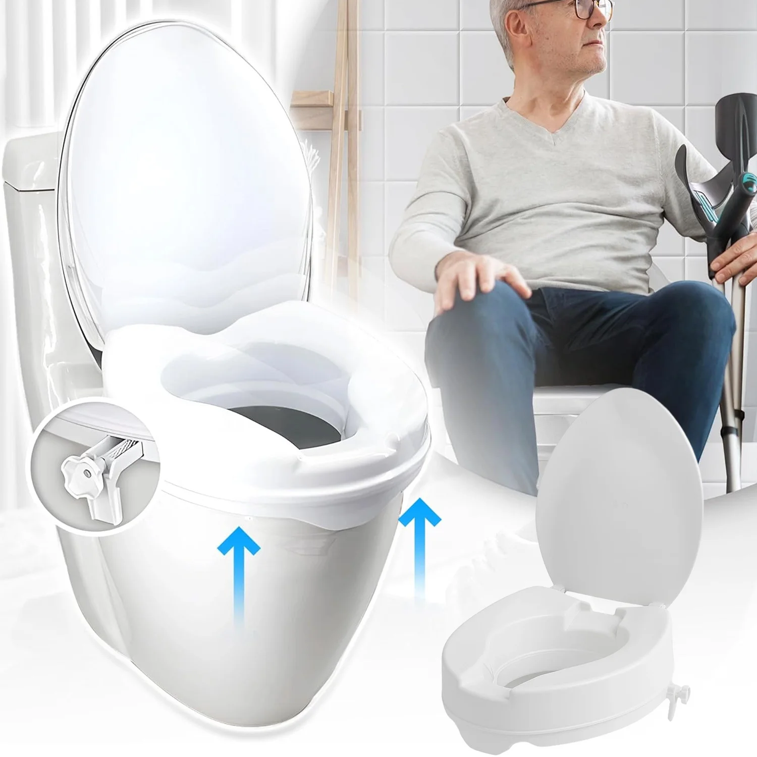4-Zoll Erhöhter Toilettensitz, Tragbarer Komfortabler Toilettensitz, 136 kg Tragfähigkeit, für Ältere, Menschen mit Behinderungen, Postoperative Patienten
