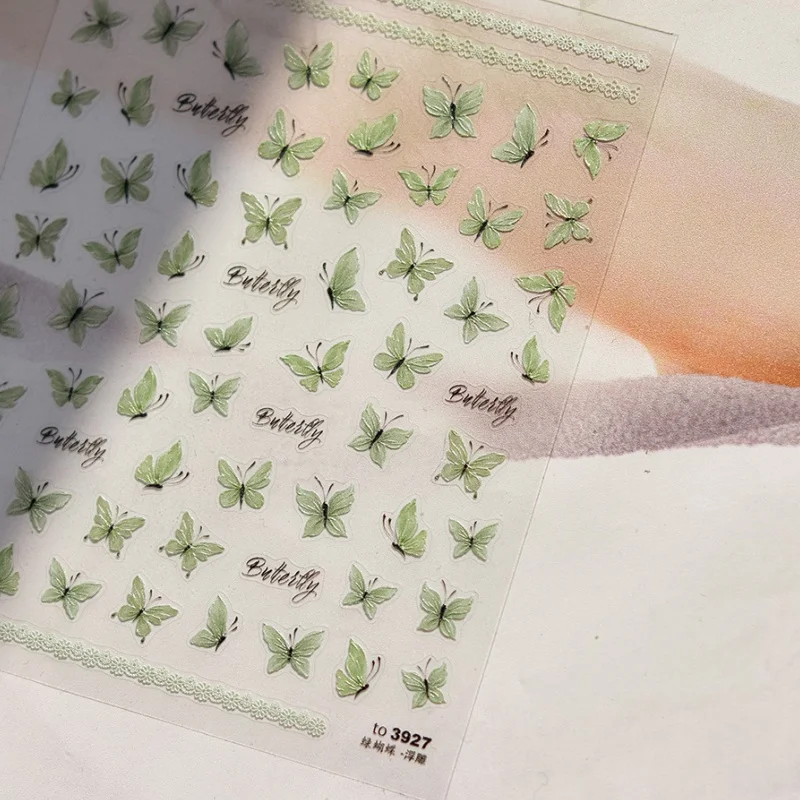 1pcs Shiny Shell Light Green Butterfly Nail Art Stickers Kawaii Acrylic Butterfly Self Adhesive Slider For Nails DIY Accessories