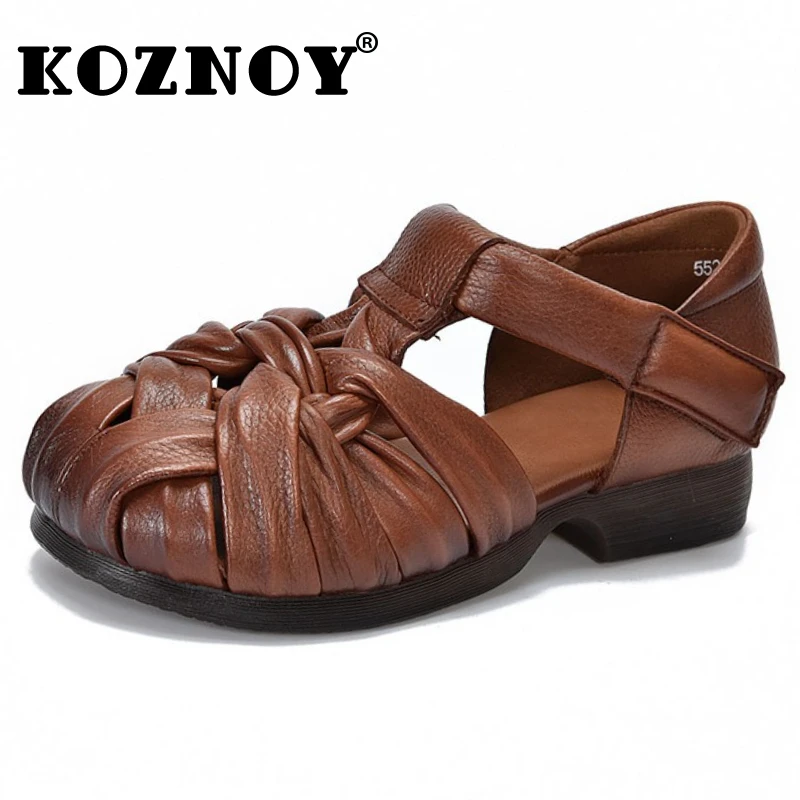 

Koznoy 3cm Cow Weave Genuine Leather Women Sandals Slippers Soft Sold Oxfords Loafer Summer Mary Jane Shoes Flats Hook Fashion