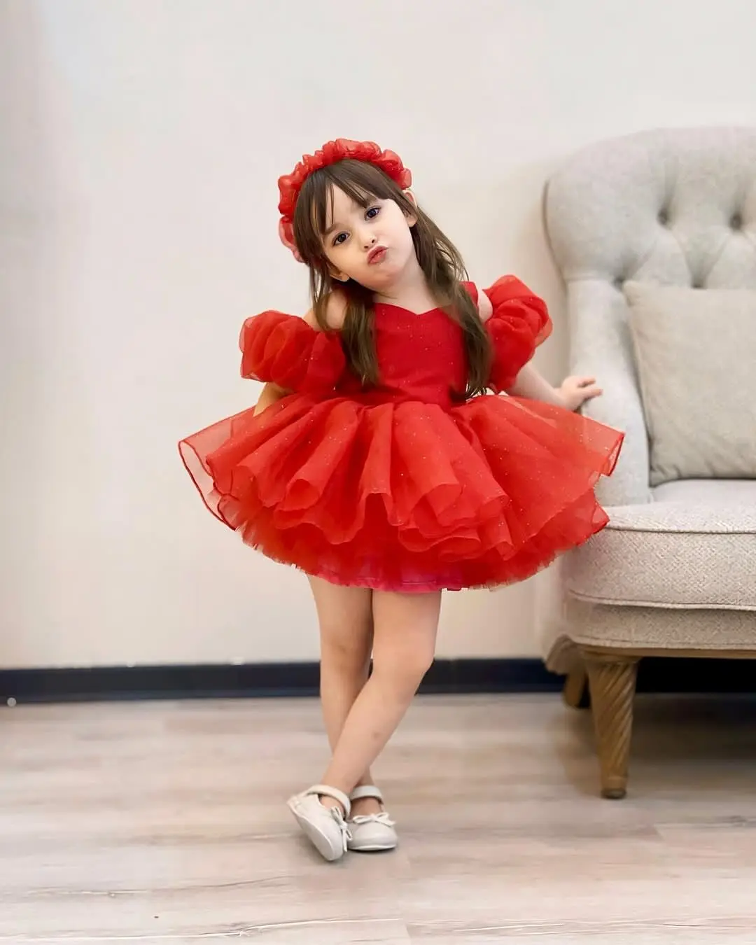 

Red Party Dress for Girls Tulle Chirstams Dress Toddler Flower Girl Dress for Wedding First Communion Ball Gowns