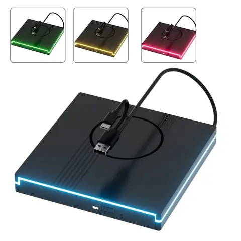 RGB External CD DVD Drive USB 3.0 Type C DVD CD Burner Writer Reader Player Optical Drive For Laptop Notebook Mac Windows os