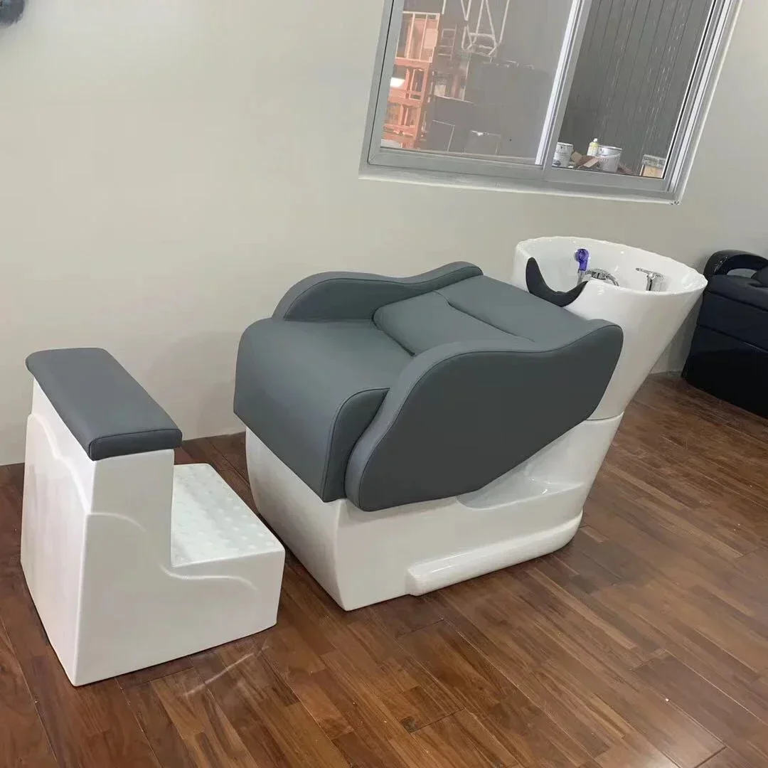 

Новая современная простая модель кресла-мойки для волос с керамической раковиной, кушетка для салона красоты, полулежачая кушетка из стеклопластика с функцией смывания
