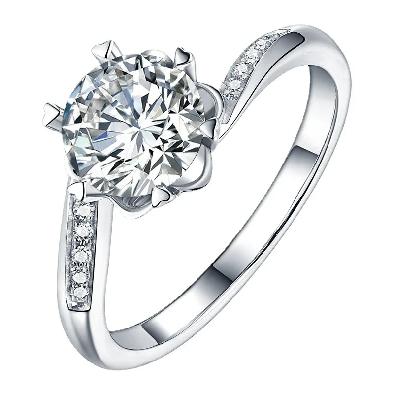 Douyin Taobao Kuaishou live broadcast supply classic six-claw flower 2 carat imitation Moissanite open ring female