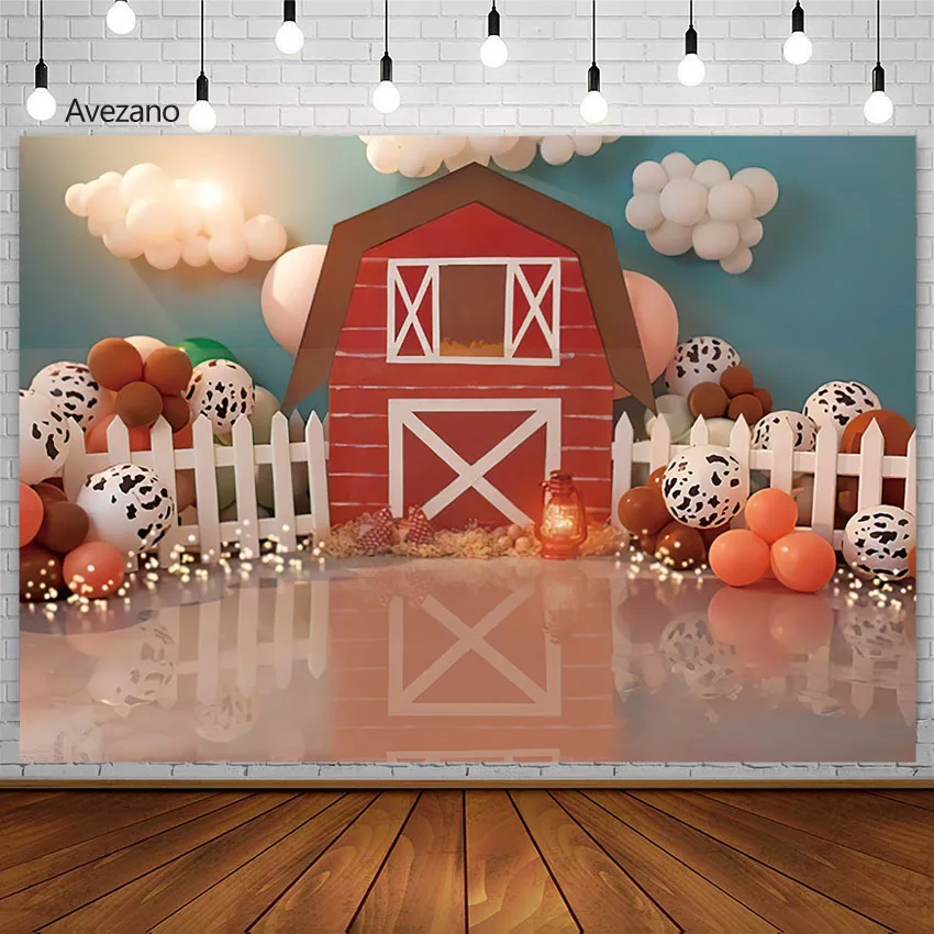 

Farm Red Barn House Photography Background Blue Sky Cloud Child Birthday Party Portrait Decor Backdrop Photo Studio Photozone