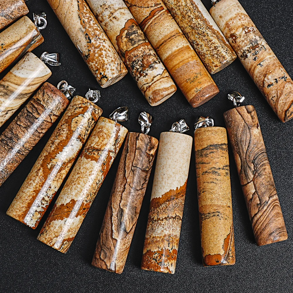 

Картина ручной работы из яшмы, цилиндрический кулон, ожерелье 50x12 мм, ювелирные изделия из натурального драгоценного камня для женщин и мужчин, шикарный подарок в стиле бохо с целебным камнем