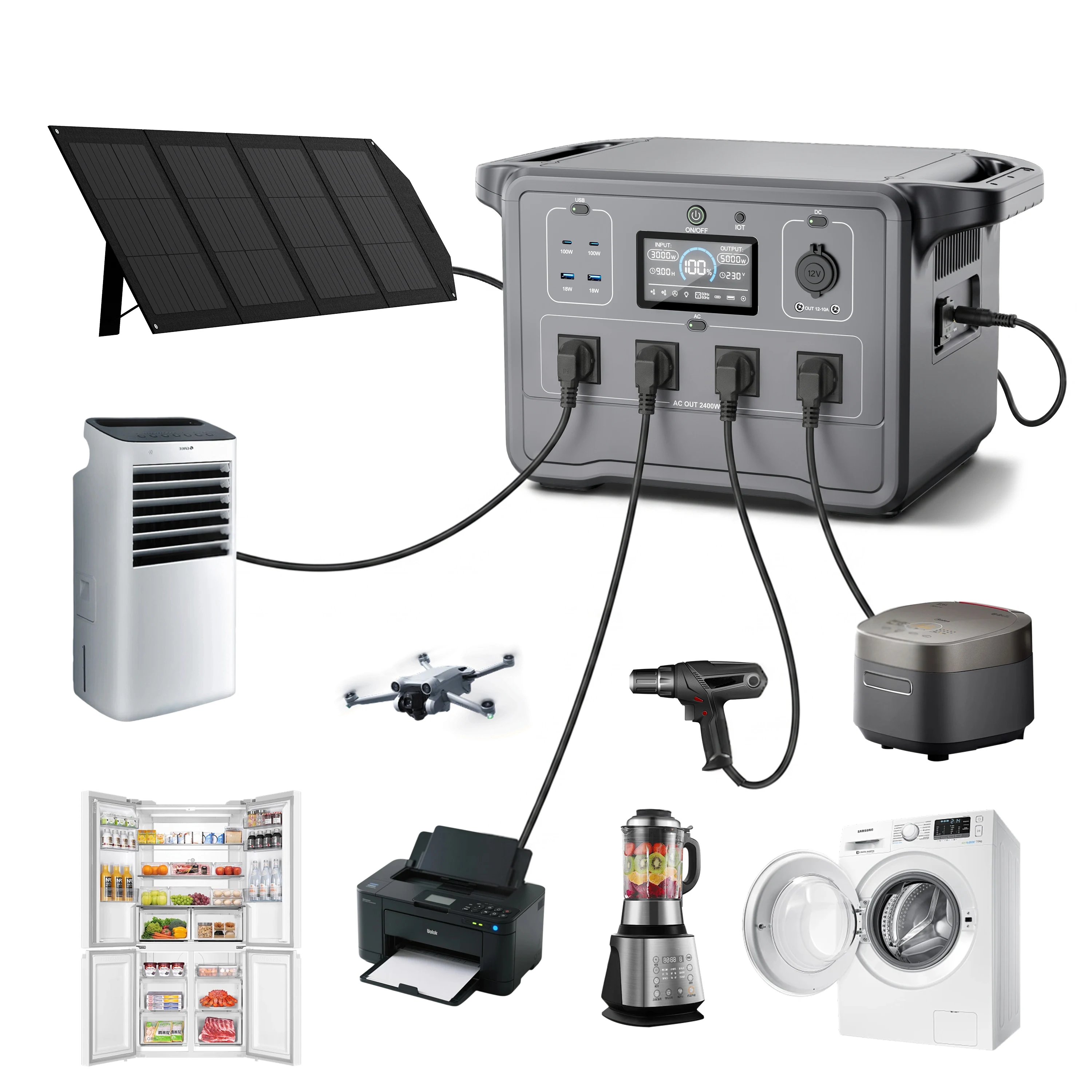 2400W 3000W Portable Power Station LiFePO4 Home Backup Solar Generator with Smart App UPS Pure Sine Wave Emergency Power Supply