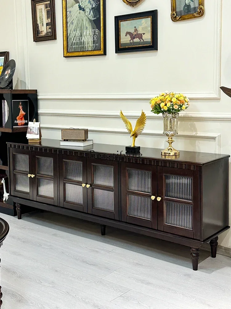 4  American Style Solid Wood TV Cabinet Living Room Vintage Storage Cabinet High-end Light French Integrated