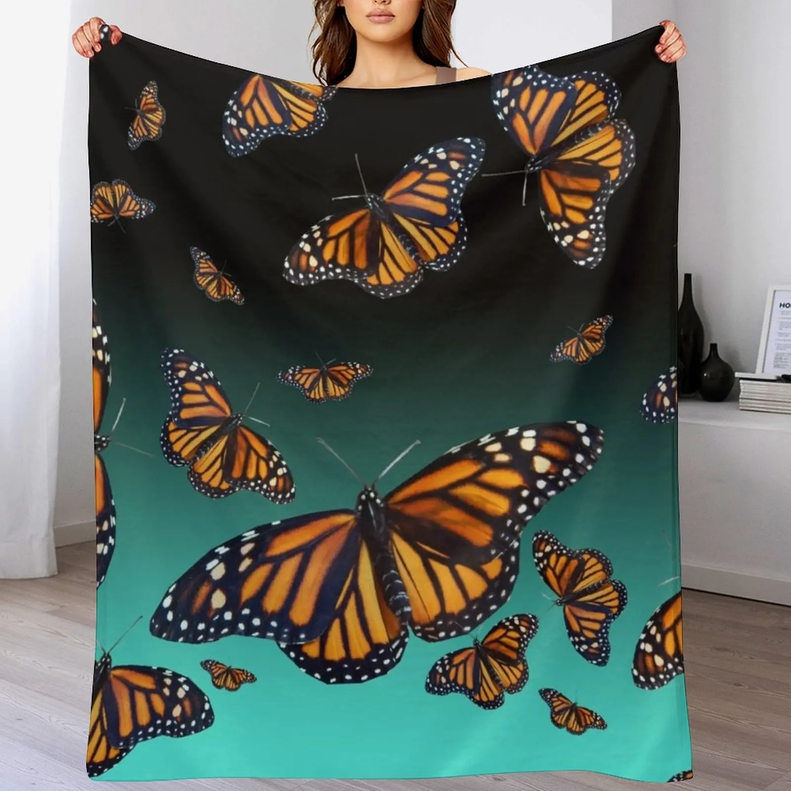 New Blue and orange monarch butterfly pattern Throw Blanket For Sofa Thin Sofa Soft Plush Plaid Luxury Throw Blankets