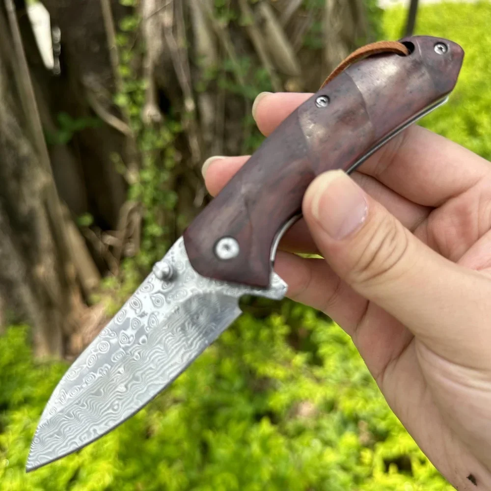

Damascus Steel Knife High Quality Folding Knife with Sheath Portable Outdoor Pocket Knife Sharp Camping Multipurpose Knife