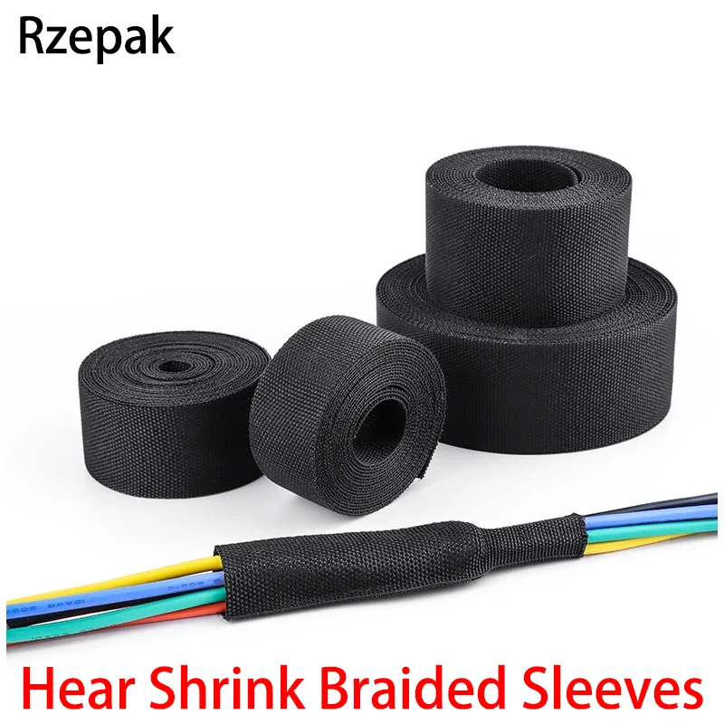 Rzapak 2: 1Heat shrinkable PET braided cable conduit 4-30mm insulated flame-retardant wire wrapping protector and wire organizer