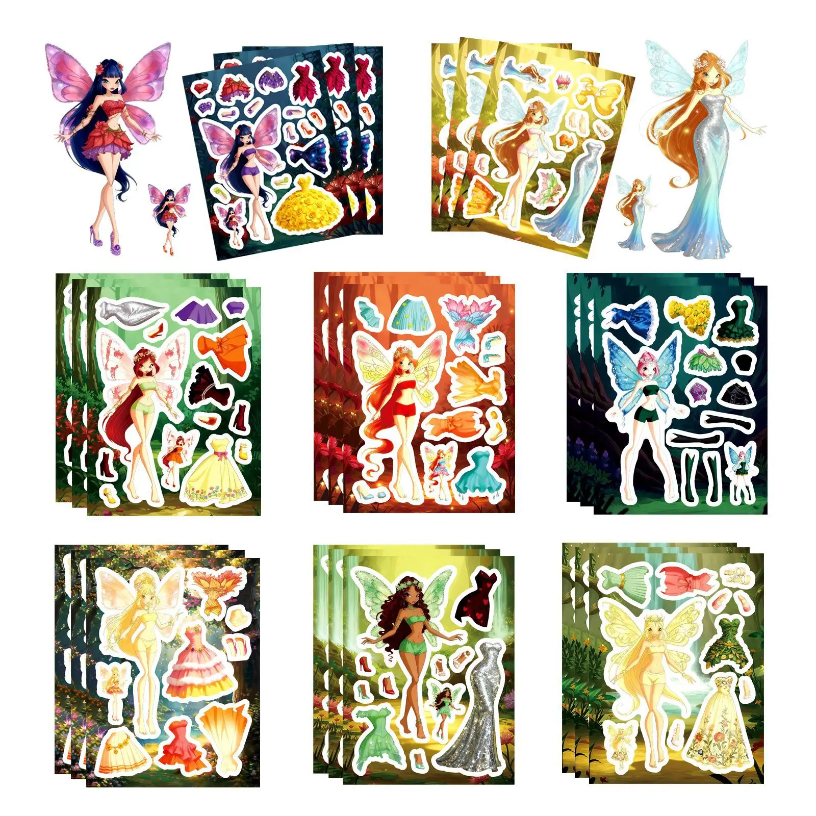 

8/16Sheets Pretty Butterfly Fairy Puzzle Stickers Kids Make a Face Decal Decoration DIY Cartoon Assemble Jigsaw Toys Party Gifts