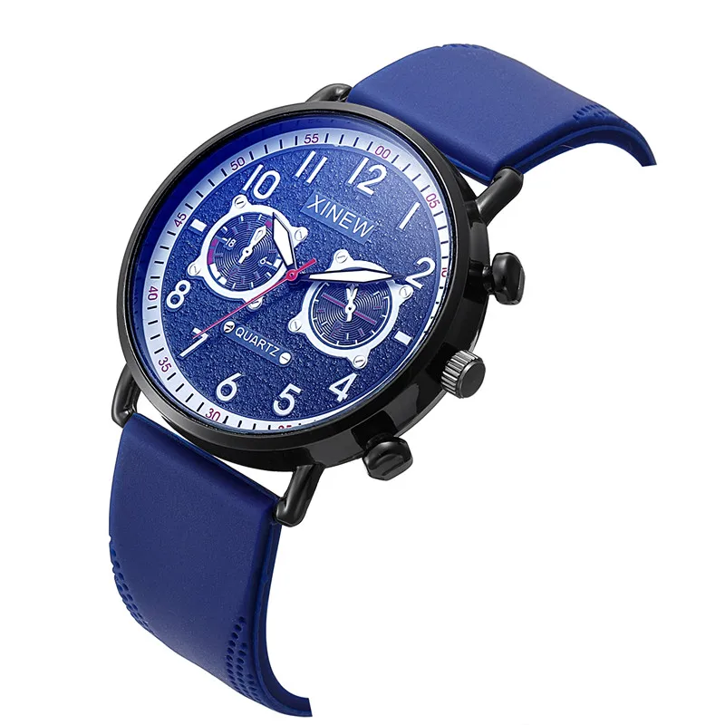 5pc / lot Wholesale XINEW Brand Men Watches Boys Fashion Casual Silicone Band Sports Quartz Wristwatch Black Relogio Masculino