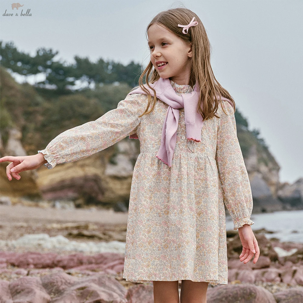 

Платье принцессы с длинными рукавами Dave Bella для девочек 6-13 лет, детское весеннее платье с цветочным принтом, милая праздничная одежда для улицы DK1260983