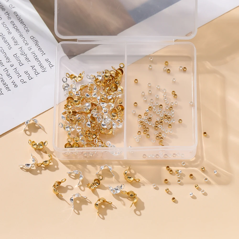 

1Box 2-Grid 18K Gold Color Plated Connector Clasps Crimp End Beads Sets For Diy Bracelet Necklace Jewelry Making Accessories