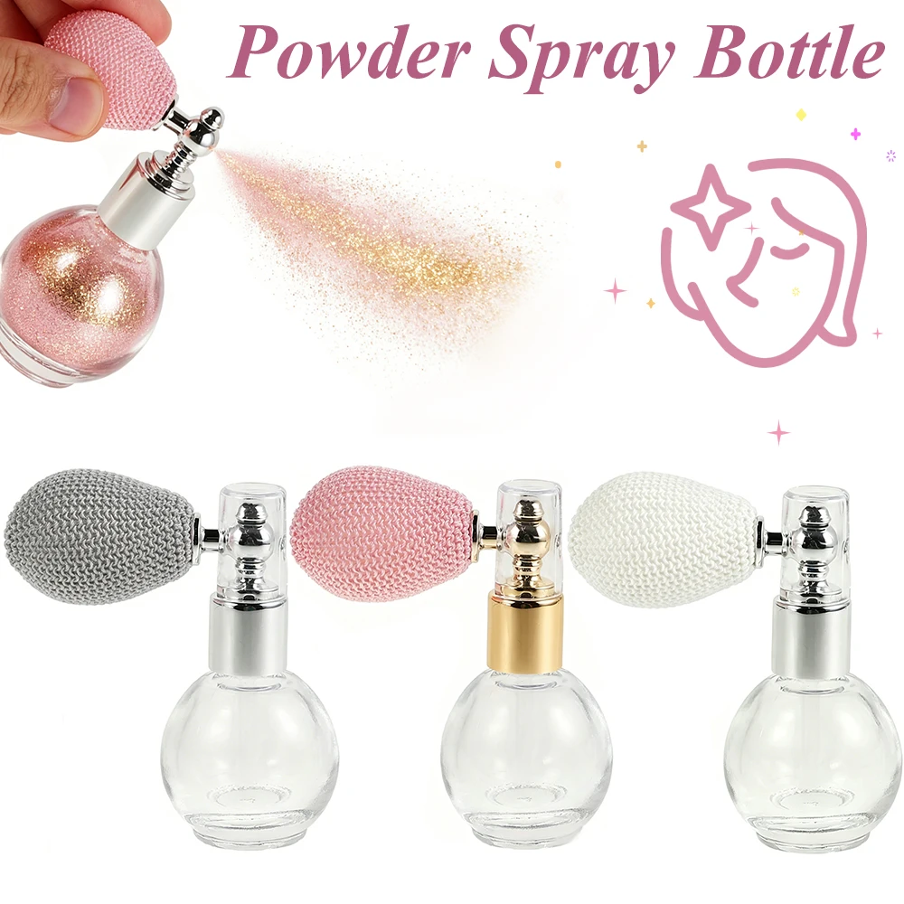 Refillable Glass Powder Spray Bottle Travel Portable Body Glitter Hair Fibers Perfume Spray Container With Knitted Air Pump