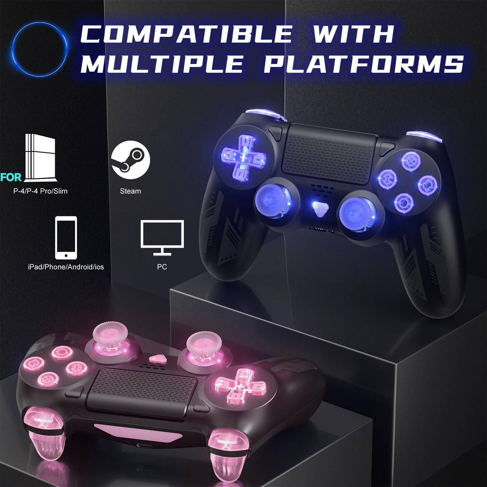 Bluetooth Wireless Controller For Ps4 RGB Light Remote Gamepads With Dual Vibration Turbo Keys Joysticks