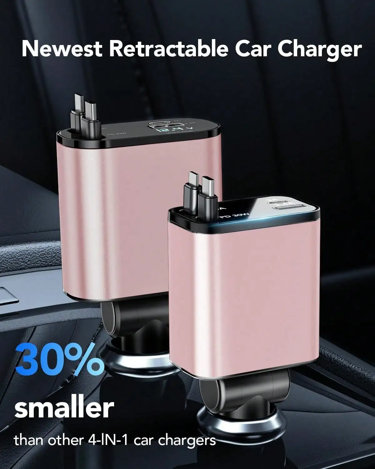 Retractable Car Charger, 4 In 1 Super Fast Vehicle Phone Charger Adapter, Auto Cellphone Charging Accessories With Dual Type C Cables & 2 USB Ports, Universal For SUV,Car Acessesories,Car Decor,Car Stuff,Car Accesories Interior Woman,Car Essentials