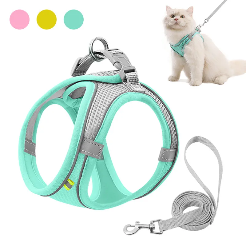 Cat Harness Leash Set Escape Proof Reflective Harness Vest For Cat Small Dog Breathable Puppy Walking Lead Leash Pet Accessories